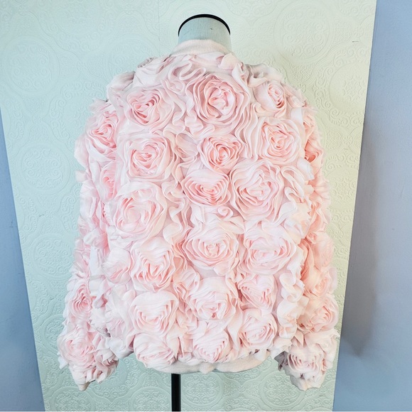 Akira Jacket size Medium Pink Roses 3D Floral Women's Jacket Zip Up Ruffled - Picture 3 of 8